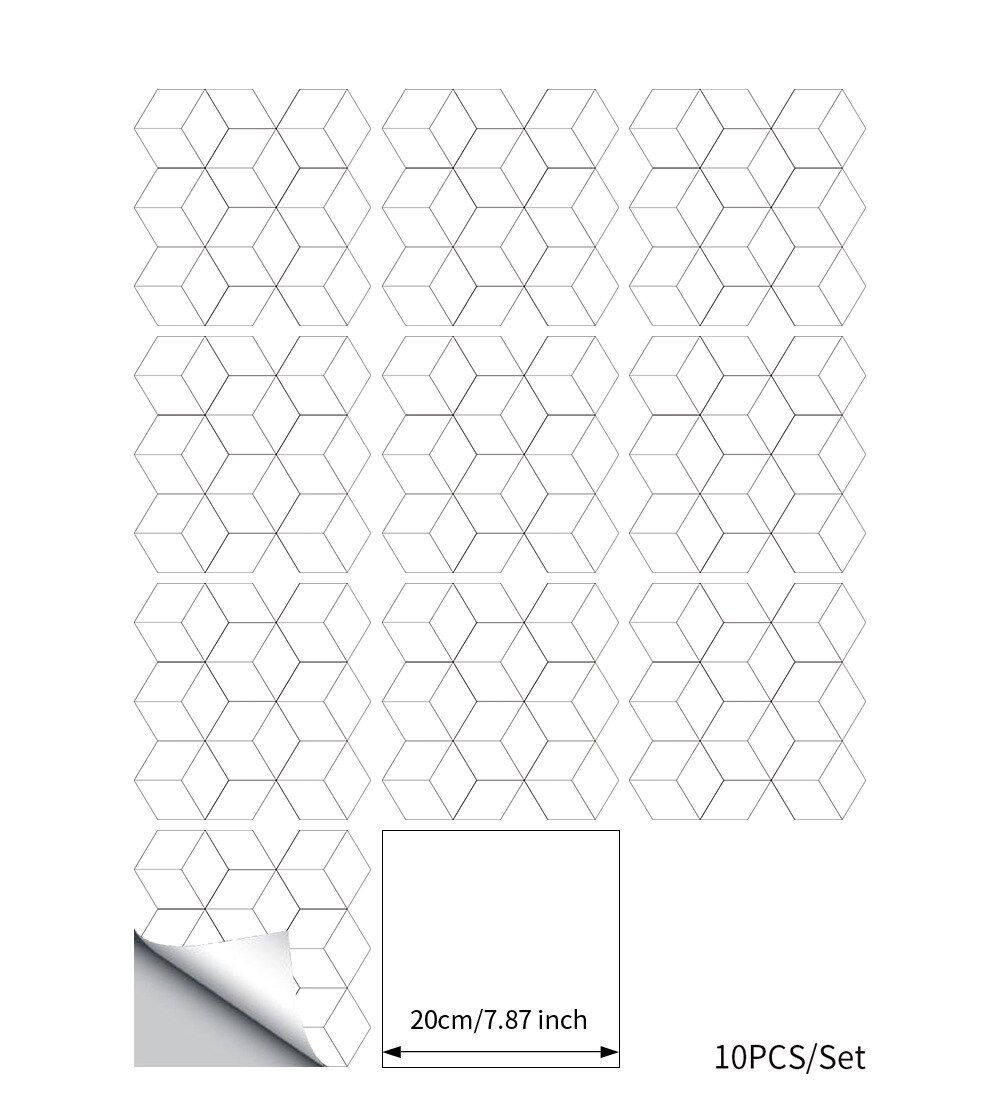 10Pcs/Set Modern Wall Sticker White Mosaic PVC Tile Sticker Waterproof Backspalsh DIY Stickers for Kitchen Bathroom Wall Decals: 20x20cm