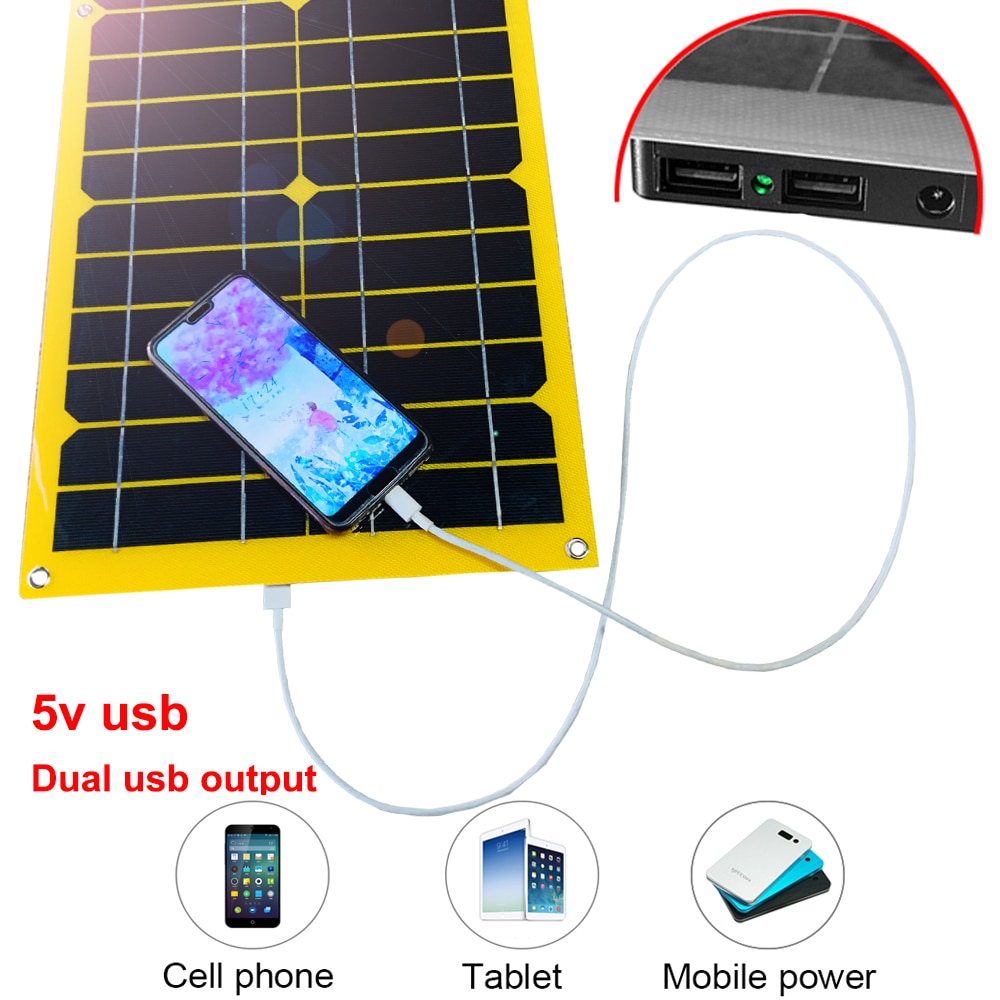 100w Flexible Solar Panel 12v mono Solar cell charger 5v usb for mobilephone Outdoor Cycling Climbing Hiking Camping 12v Battery