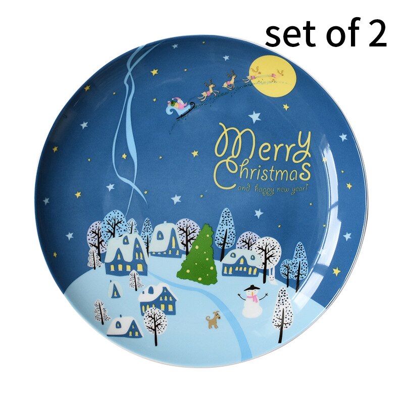 Assiette en céramique de noël, 2 pièces, dessin animé, peint à la main, assiette à steak, assiette à fruits, porcelaine occidentale