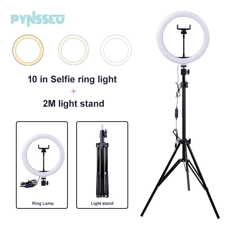 Pynsseu kit de iluminação de vídeo, 10 polegadas, led, com suporte, regulável, para fotografia, com suporte para celular estúdio/yout