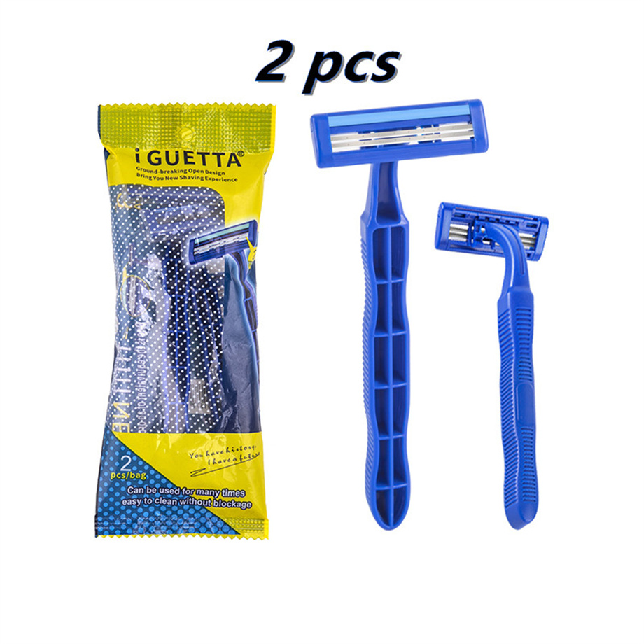 Iguetta Unisex Veiligheid Scheermes Comfortabele En Handige Blauwe 2Pcs Blue Wegwerp Scheermesje Comfortabele Handleiding Gezicht Raz