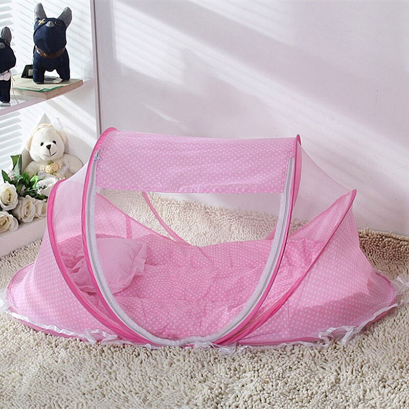 Cute Baby Culla 3Pcs Portable Tipo di Comodo Neonati Pad con Sigillato Zanzara Net Bambini Letto per Bambini Dot Cerniera Baldacchino zanzara Netto