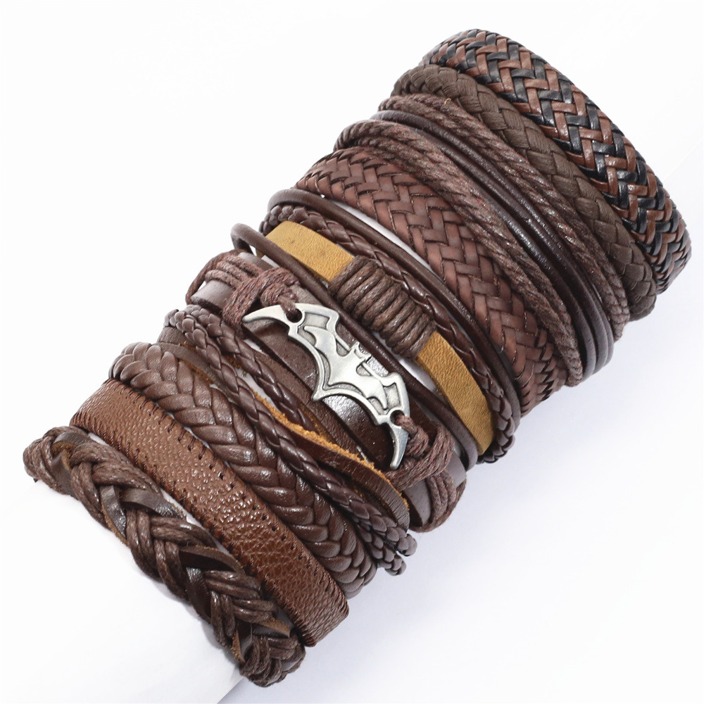 10 unids/set negro envoltura tejida nueva pulseras hechas a mano para hombres pulseras de cuero para hombres y mujeres brazalete para hombres de joyería al por mayor: Chapado en cobre envejecido