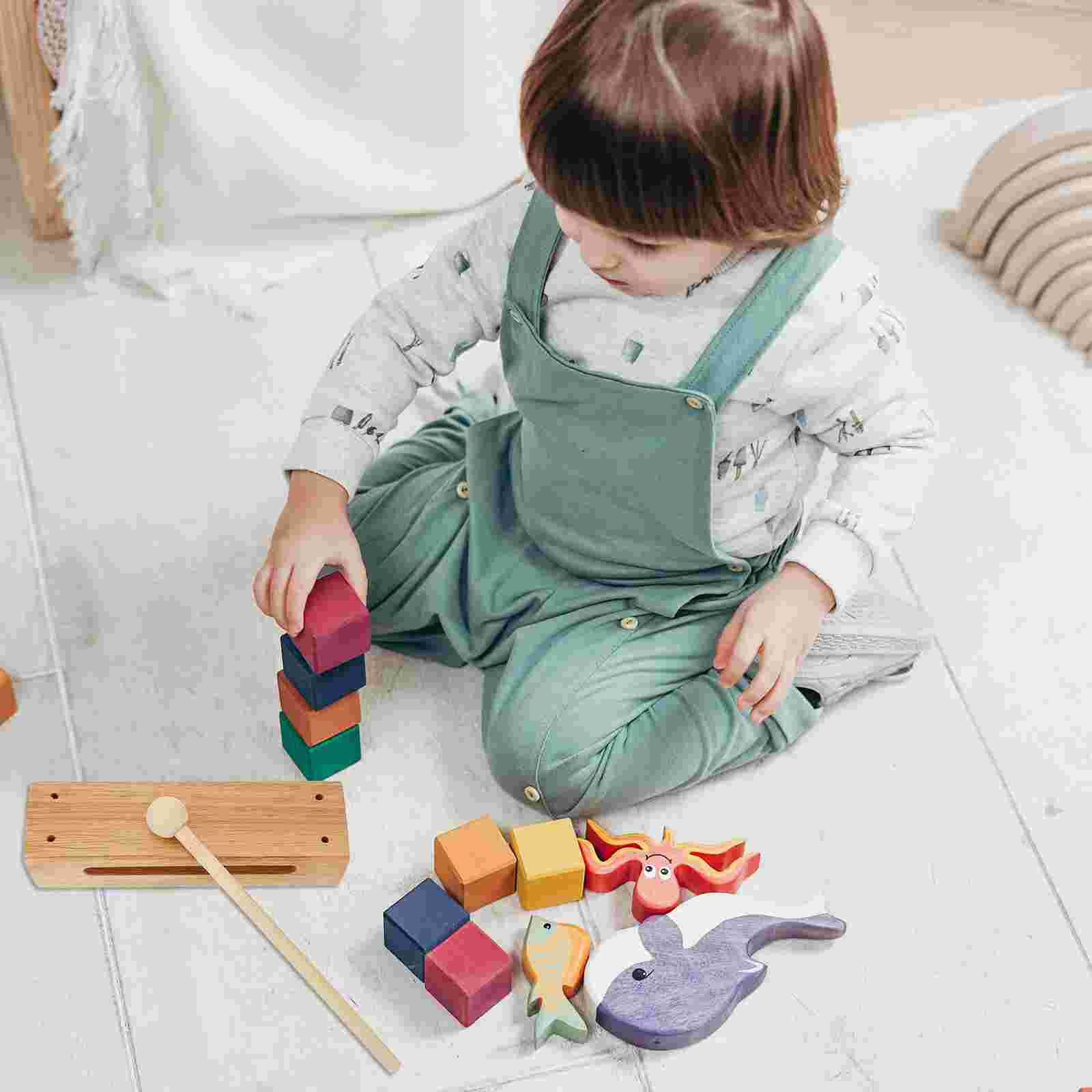 1pc Rhythm Block Kids Wooden Percussion Instrument Musical (Wood color)