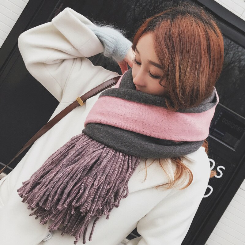 Uspop Winter Sjaal Lange Vrouwen Sjaals Vrouwelijke Dikke Warme Kwastje Sjaal Zachte Grote Wraps Pashmina Gemengde Kleur Sjaal