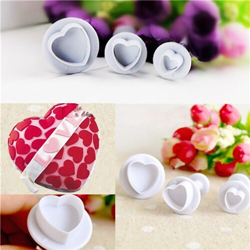 3 stks/set Liefde Hartvorm Fondant Kauwgom Plakken Cupcake Toppers MoldCookie Plunger Cutter Biscuit Kerst Cake Decorating Tool