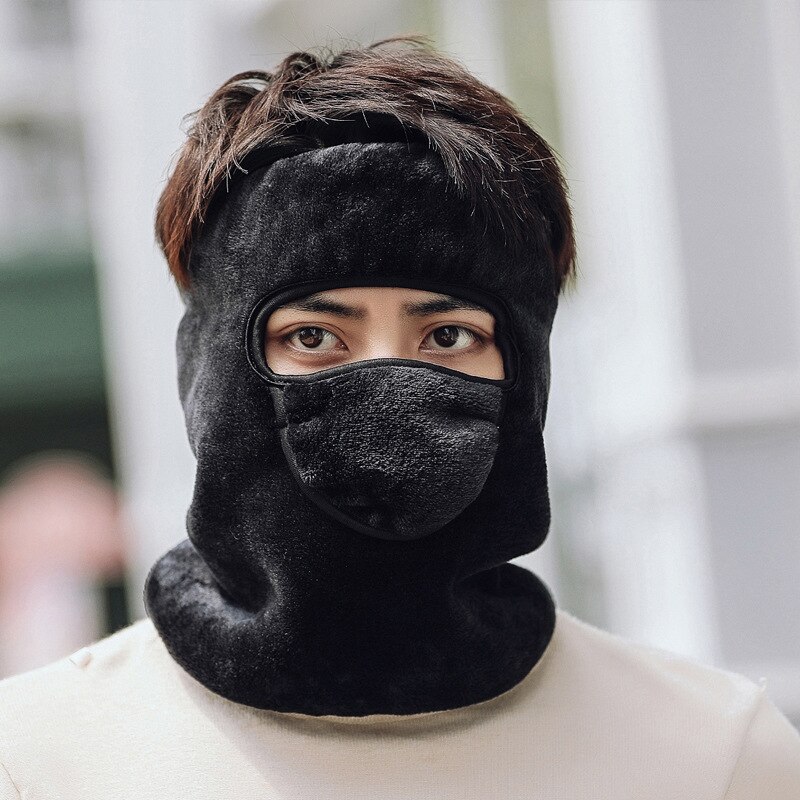 Masque d'hiver en flanelle, 3 en 1, protège le cou contre le froid, tout autour du cou, masque d'équitation pour hommes et femmes: Black