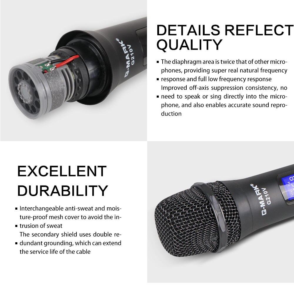 Micrófono inalámbrico G-MARK G210V, dispositivo de 2 canales para Karaoke, micrófono de mano para , canto, espectáculo en Iglesia y hogar