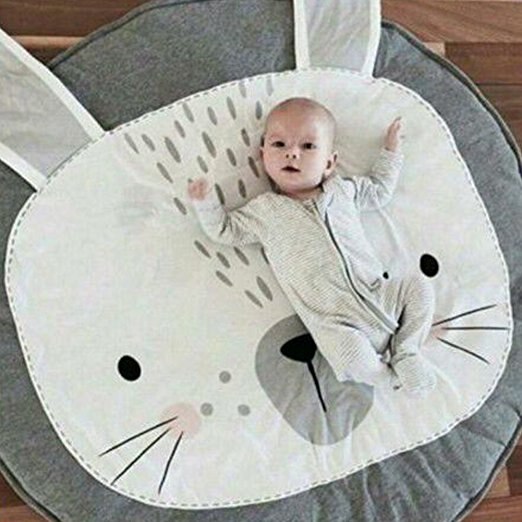 90CM Kids Play Game Mats Round Carpet Rugs Mat Cotton Kola Crawling Blanket Floor Carpet For Kids Room Decoration INS Baby: rabbit