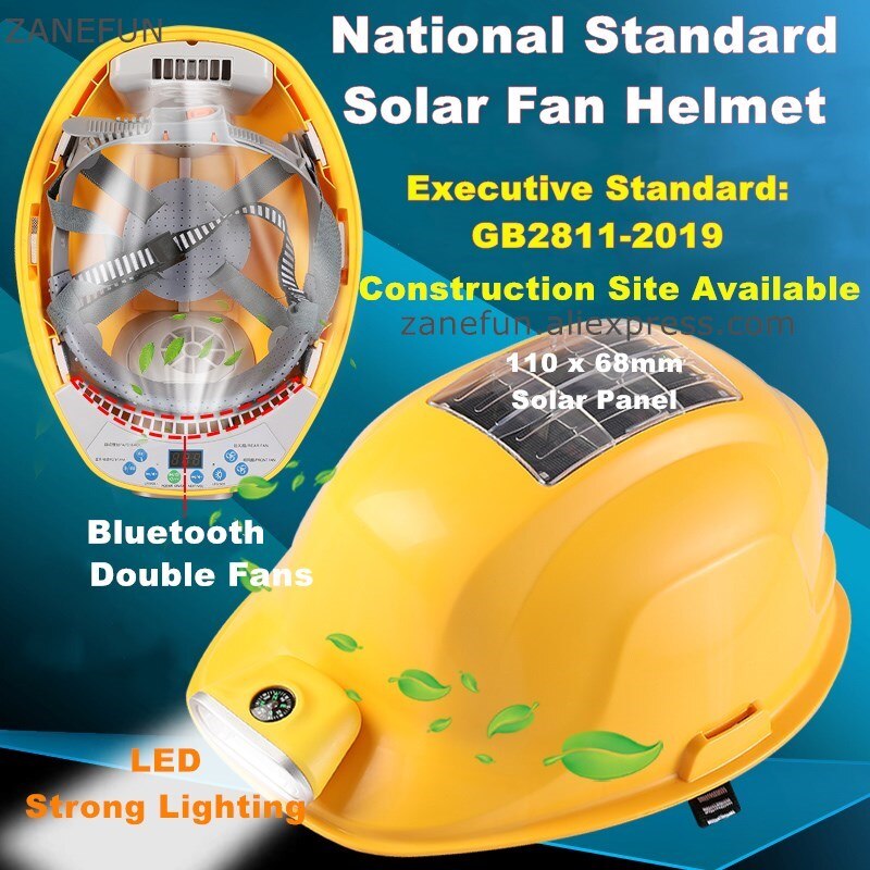 Solar Fan Safety Helmet With LCD Display Light Power Bank Safety Hard Hat Protective Cap Construction Workplace Outdoor Working
