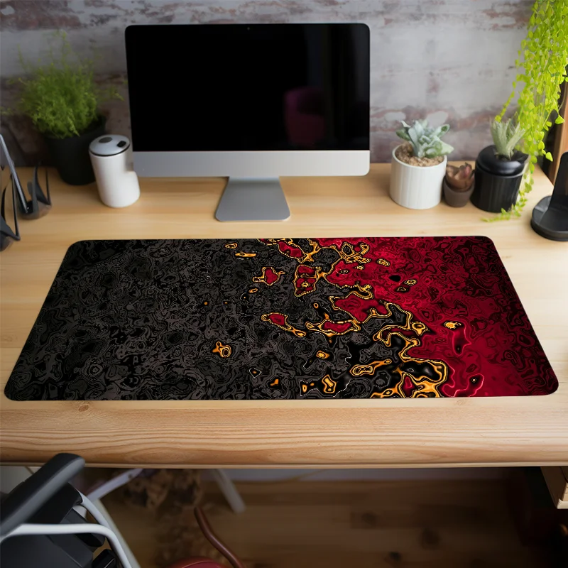 Rot-schwarze Wellen, großes Gaming-Mauspad, Computer-Tastatur, Schreibtischunterlage, XXL, mit Gummi, rutschfest, genähter Rand für Freunde, Freund