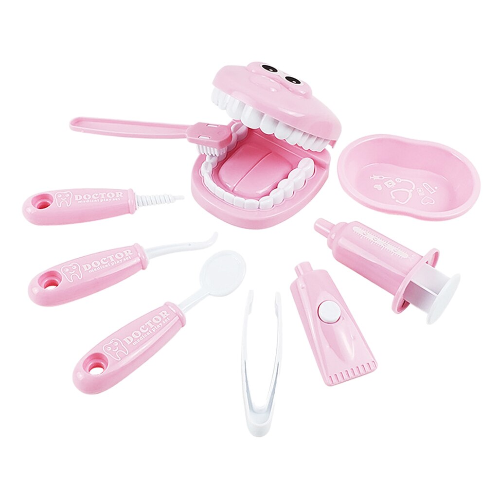 9 Pièces/ensemble Filles Jeu de Rôle Jeu de Médecin Dentiste Simulation Dentiste Dents Semblant Jouer Jouet Pour Enfant En Bas Âge Bébé Enfants: Pink