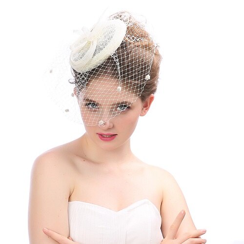 Tocados Sombreros para mujer Beige y negro, tocado de sombrero de boda, tocado de sombrero, tocado de malla para boda, accesorios nupciales: Beige