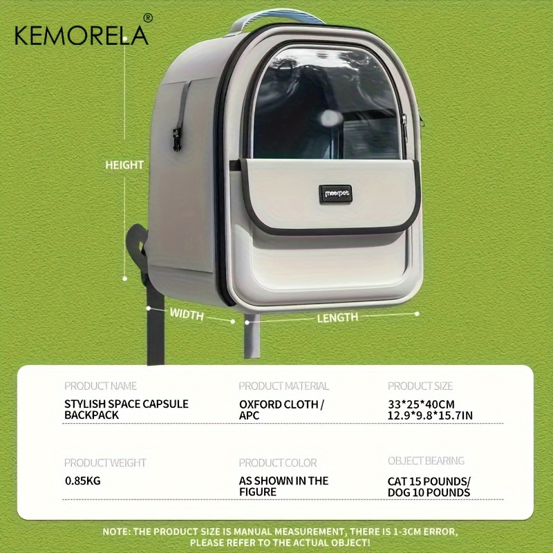 KEMORELA-mochila para mascotas para gatos y perros, cápsula transparente grande para exteriores, bolsa de transporte transpirable, suministros para mascotas