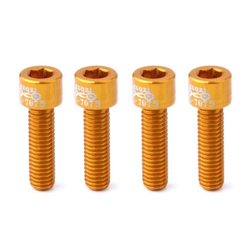 Parafusos coloridos para guidão de bicicleta mtb, 4 unidades, 7075 liga de alumínio, m5 * 17mm, parafusos de elevação da haste para ciclismo acessório: Gold