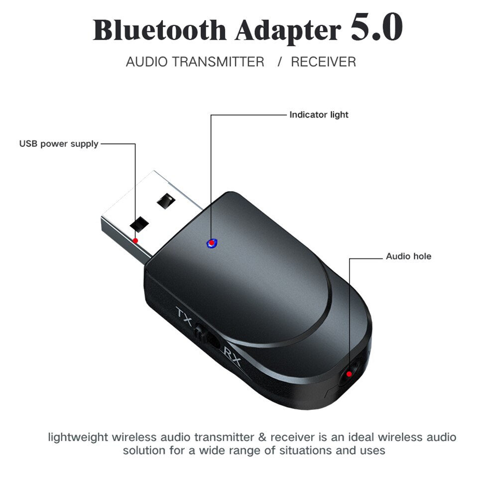 Kebidu-transmisor receptor Bluetooth USB 5,0, adaptador inalámbrico de Audio y música estéreo, Dongle para TV, PC, altavoz, auriculares