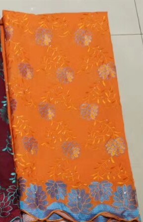 Nigerian Burgundy Lace Fabrics African French Tulle Lace Fabric For Woman Dress with Beads: orange