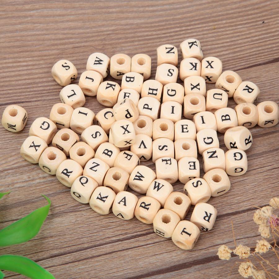 100pcs Natural Color Garment Bead DIY English Square Wooden Alphabet Letters Beads Jewelry Making Supplies 10x10mm Garment Bead