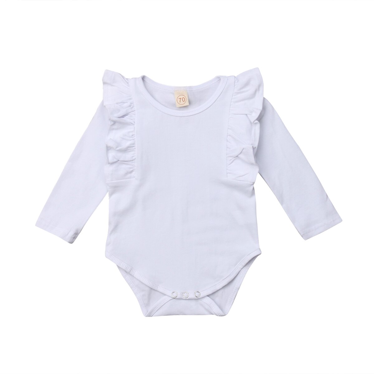 Herfst peuter baby meisjes jongens casual warme bodysuits 5 kleuren lange ruches mouwen effen katoenen jumpsuits: Wit / 6m