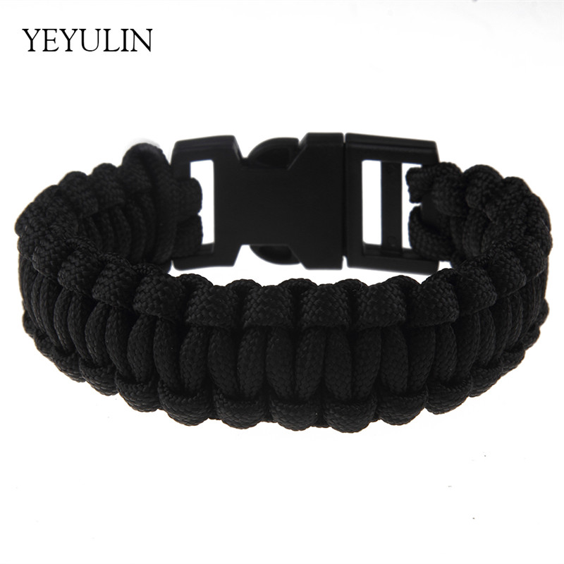 Utomhus camping vandring spänne armband rep paracord armband för män kvinnor armband smycken: Svart