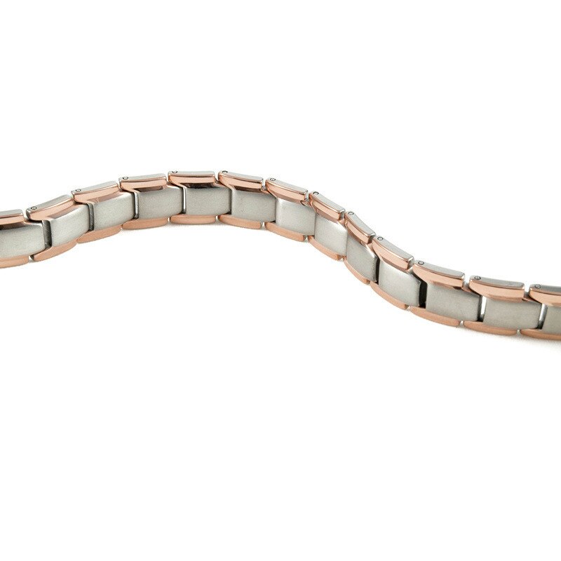 Pulsera de acero y titanio para hombre, brazalete magnético negro y oro rosa, para hombre BMF88