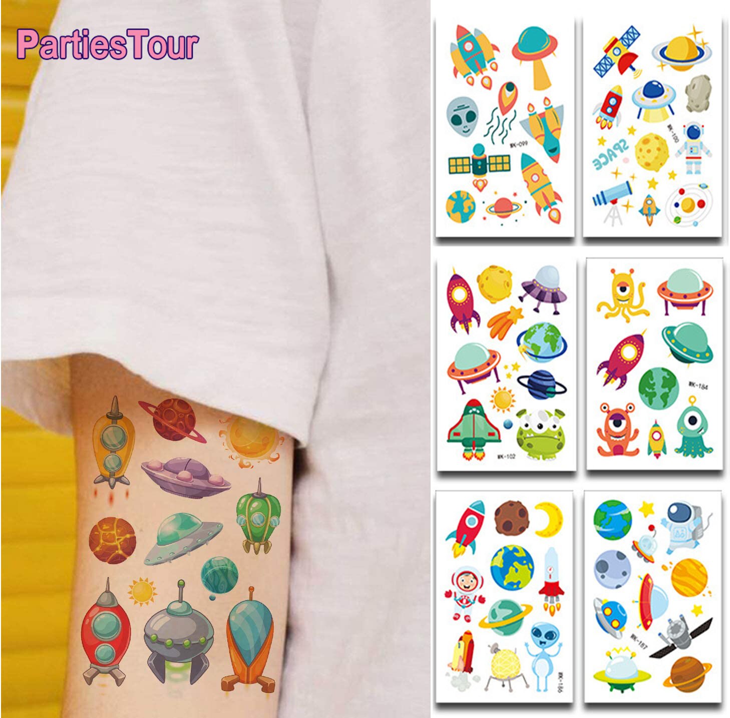 Astronaut Temporary Tattoos Stickers Boy Kids Universe Series Outer Space Birthday Party Favors Space Tattoos Decorations