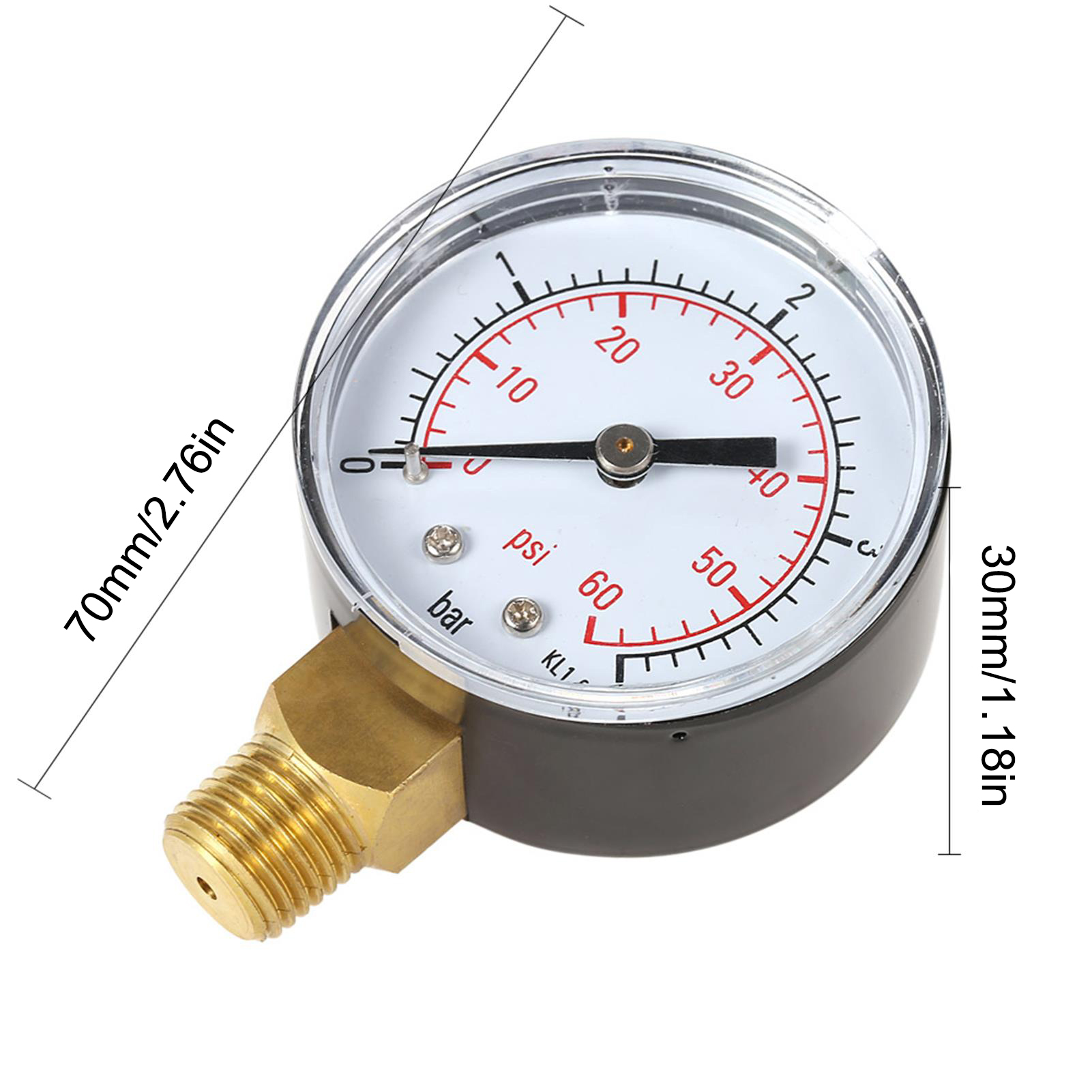 Manometr hydrauliczny robić pomiaru ciśnienia wody w filtrze basenowym 50 mm, gwint 1/4\" NPT, podwójna skala, wypełniony glikierinem.