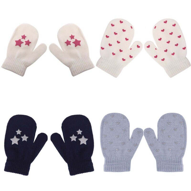 Kinderen Print Solid Winter Handschoenen Kids Leuke Baby Breien Warme Zachte Ster Hart Handschoenen Jongens Meisjes Snoep Kleuren Wanten Unisex