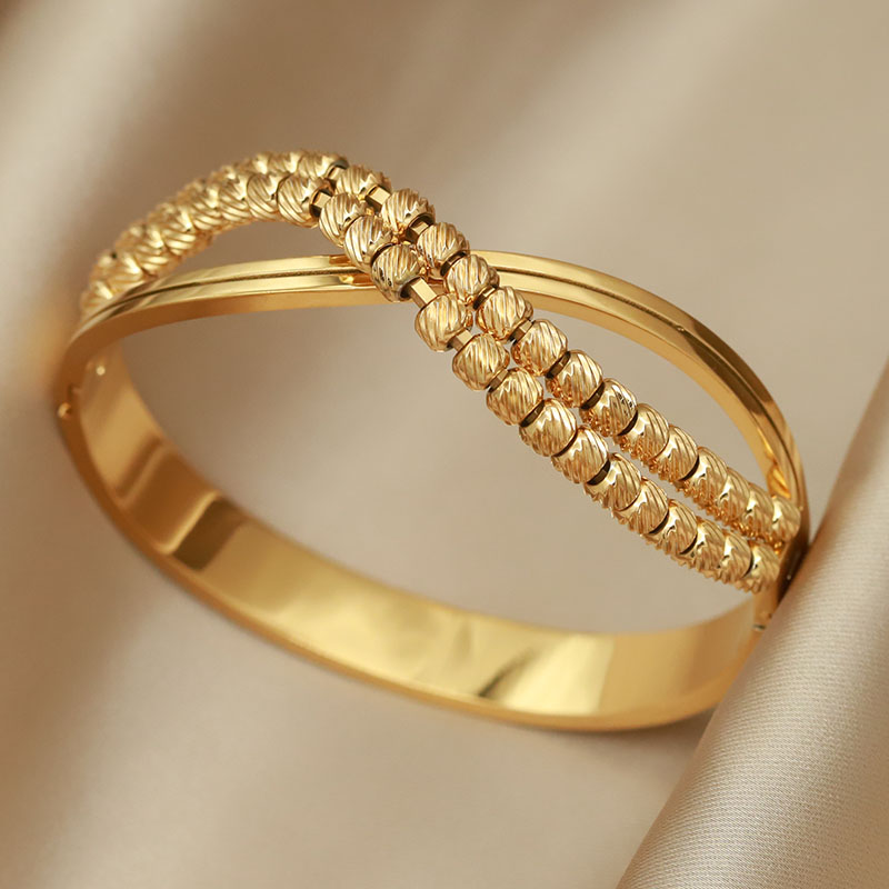 316L roestvrijstalen metalen kralen kruisarmbanden voor dames modemerk sieraden veelkleurige vlinderbloemarmbanden: Goud-kleur