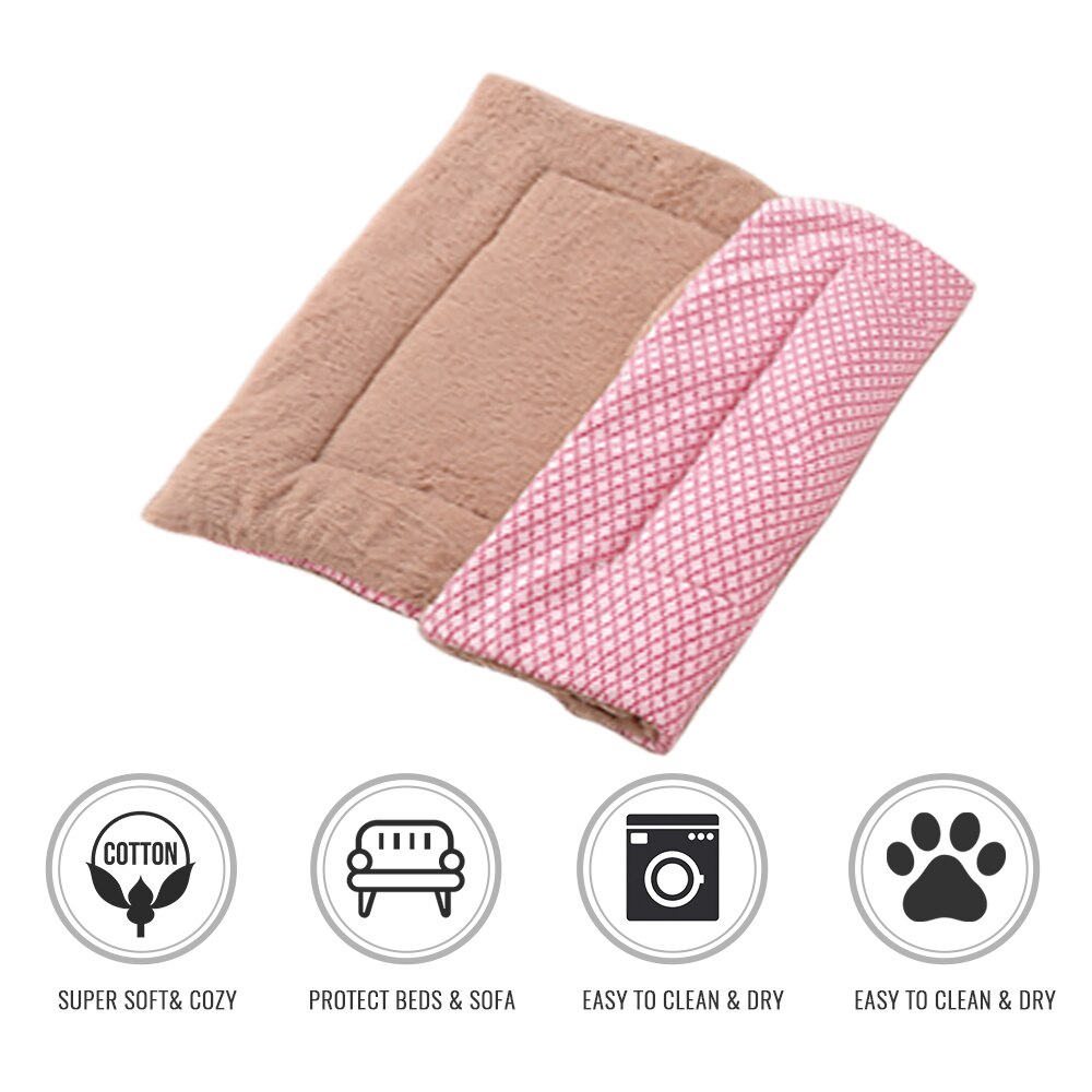Kattsäng hund säng husdjursmatta vinter förtjocka varm katt hundfilt valp sovfodral handdukskudde för liten medelstor hundkoja: Kort plyschrosa / 75 x 55cm