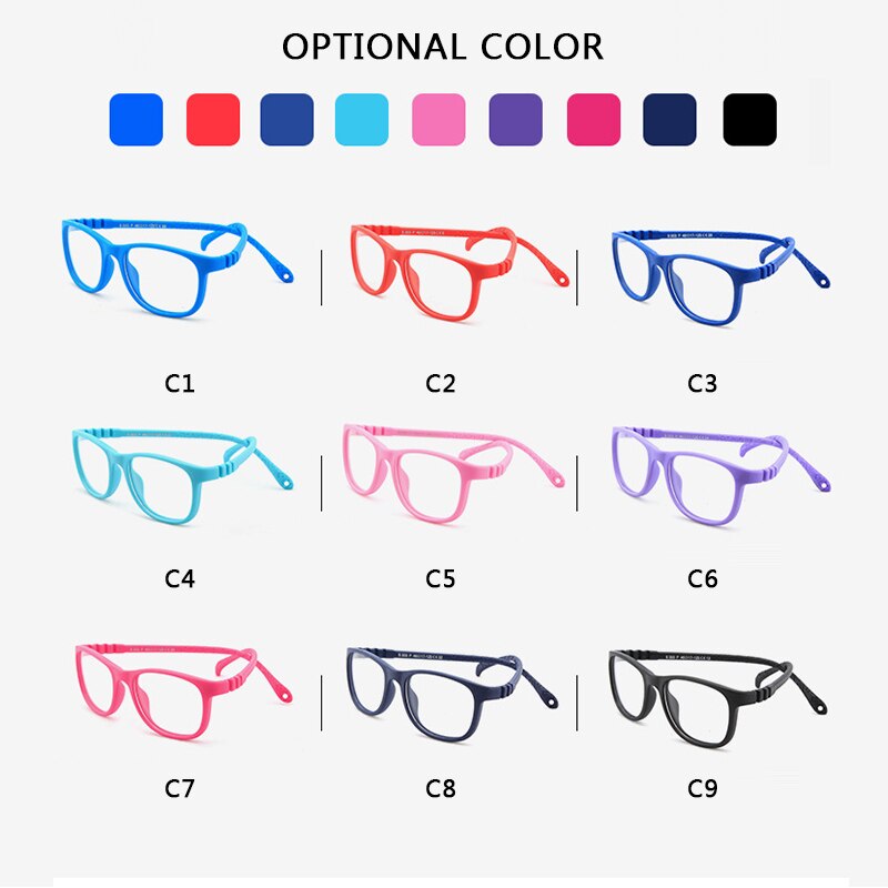 AIMISUV 2022 Ultralight TR90 Flexible Glasses Frame Kids Square Optical Silicone Clear Eyeglasses Children UV400