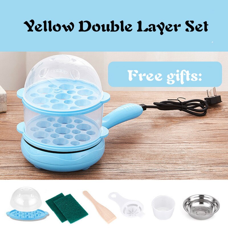 Egg Cooker For Breakfast Multifunction Mini Electric Egg Omelette Cooker 220V Non-stick Frying For Pan Steak: Blue Double Layer