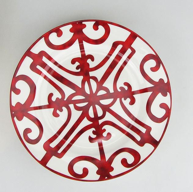 Juego de vajilla roja de hueso español, juego de platos y tazas de café: Blanco