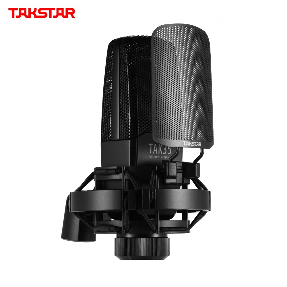 TAKSTAR TAK35 Recording Microphone Condenser Cardioid Mic with Metal Windscreen Shock Mount Network Karaoke Live