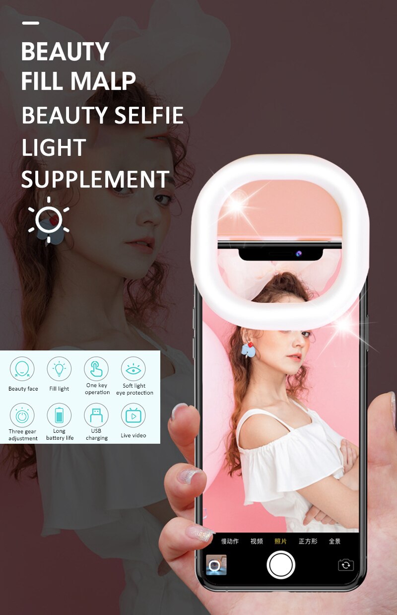 Mini Clip On Mobile Phone Fill Light Self Timer Square Miniature Mobile Phone LED Lamp Mobile Phone Fill Macro Ring Light