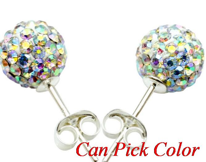 Best 8mm silver-plated earrings, disco tone, crystal ball stud earring, mixed colors, rhinestones: 6