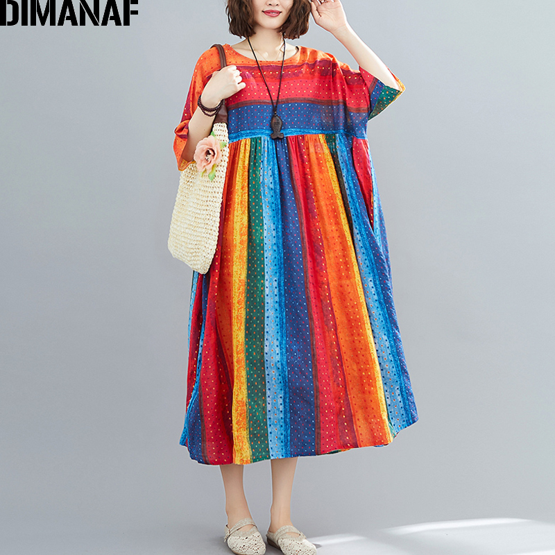 Dimanaf verão vestido de impressão oversize roupas femininas vestido de verão praia férias casual senhora vestidos algodão solto plus size 5xl 6xl