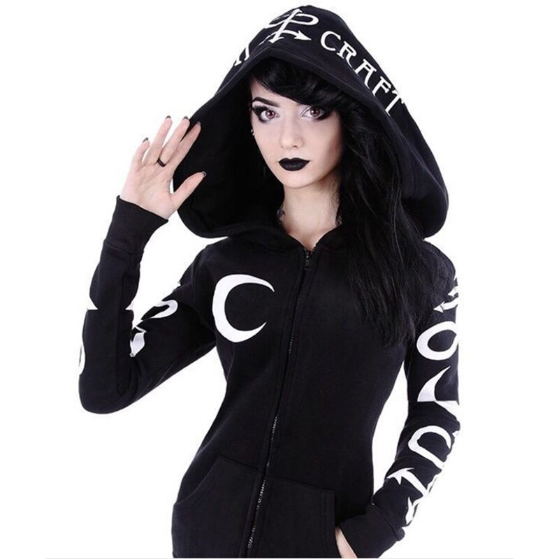 Feecolor Vrouwen Hoodie Jas Gothic Casual Hooded Zip Up Lange Mouw Sweatshirt Top