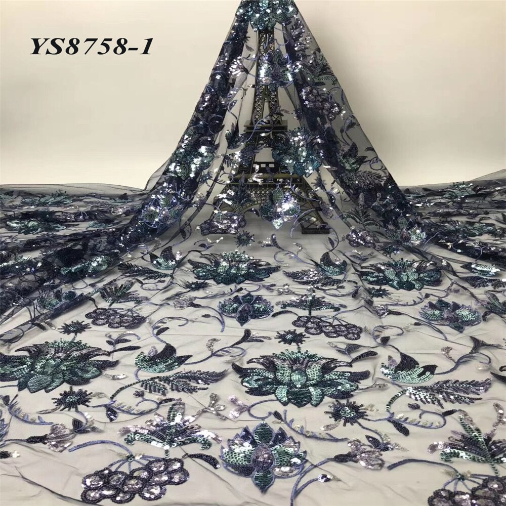 Europeu e americano estilo romântico novo lantejoulas bordado gaze transparente brilho design vestido de casamento 5 metros pano