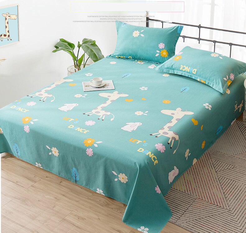 100% couverture de lit en coton roi reine taille mignon dessin animé cerf rose vert enfants drap plat pur coton literie simple drap de lit JF001: green / 230x270cm