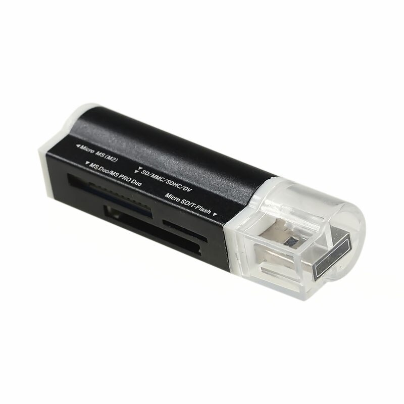 Usb 2.0 mini bærbar alt i en kortlæser til sd/sd/tf/ms duo/micro ms (m2)/ ms pro duo usb 2.0 usb kortlæsere til pc -computer: Sort