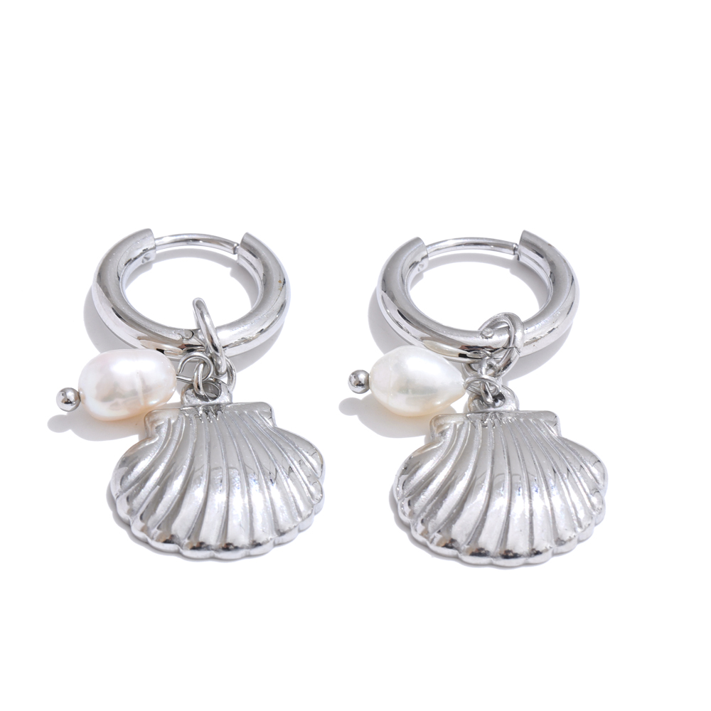 Yhpup Oceaan Stijl Natuurlijke Parel Schelp Zeester Zomer Hoepel Oorbellen voor Vrouwen Roestvrij Staal Dagelijkse Sieraden: Gerhodineerd