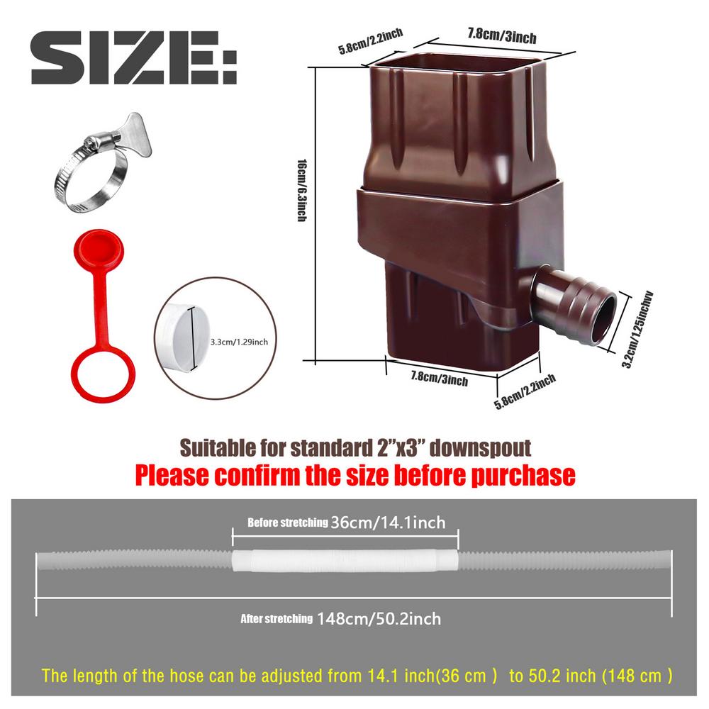 Silicone Plug Downspout Rain Water Collection Diverter Connector System Colander 2x3 In With Silicone Plug Accessory: Brown