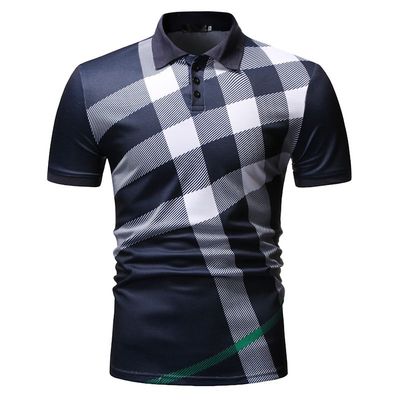 Polo Shirt Men Plaid Pattern Men's Casual POLO Shirt for Summer: Navy Blue / XXXL