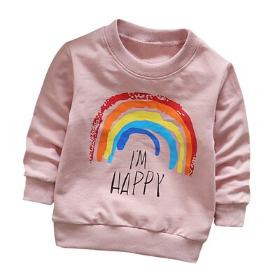 Toddler børn pullover sweatshirt baby dreng pige brev regnbue print lange ærmer toppe vinter dejlige bløde varme tøj 6m-3t a20: Lyserød / 3t