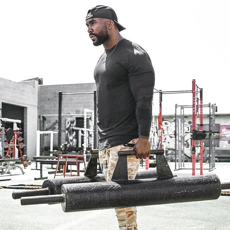 Løbe t-shirt mesh langærmet sport skjorte mænd fitness t shirt fitness tøj dry fit joggers kompression t-shirt træningstop