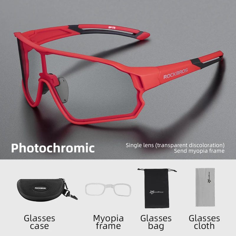 ROCKBROS Gafas Fotocromáticas para Ciclismo, Lentes Deportivas, Ultraligeras, Equipo de Seguridad, MTB, Deporte en Carretera, Protección UV400: Rojo