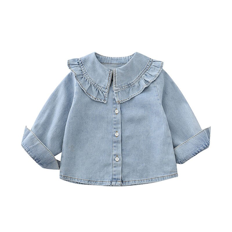 Toddler Kids Spring Cowboy Shirt Baby Girls Cotton Soft Collar Children's Denim Coat Recreational Style Sweet Princess