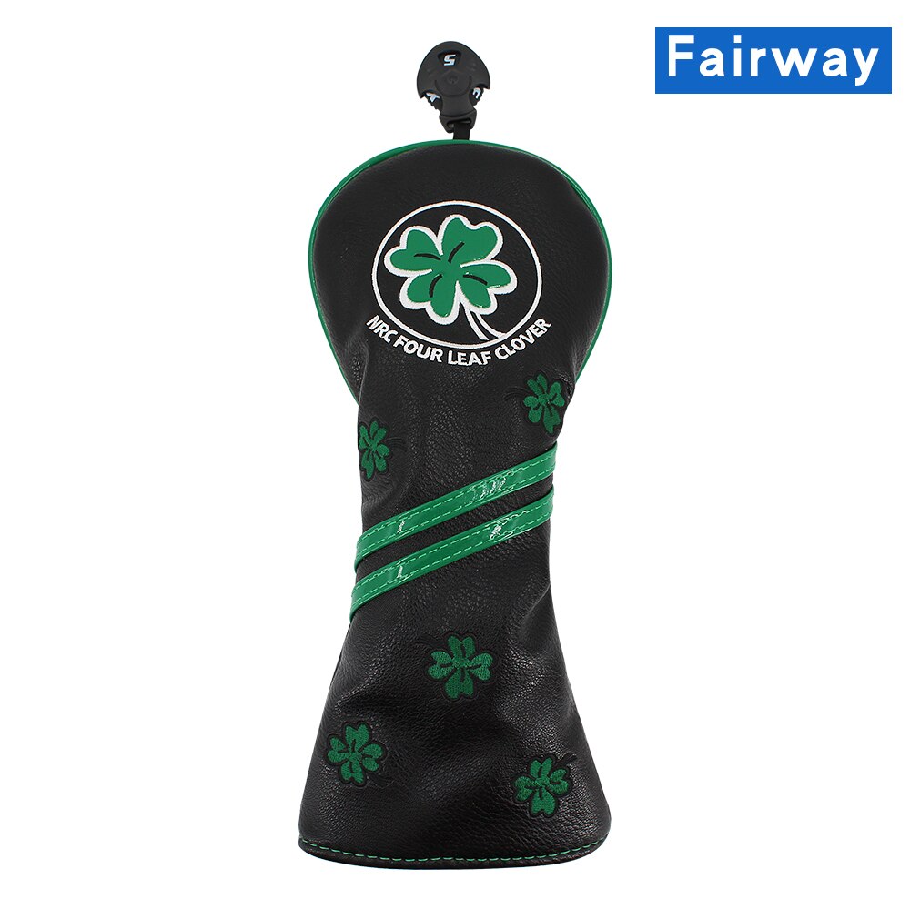 Golf Head Cover Four Leaf Clover Golf Wood Headcover for Driver Fairway Hybrid Putter PU Leather Waterproof Black White Covers: Black For Fairway