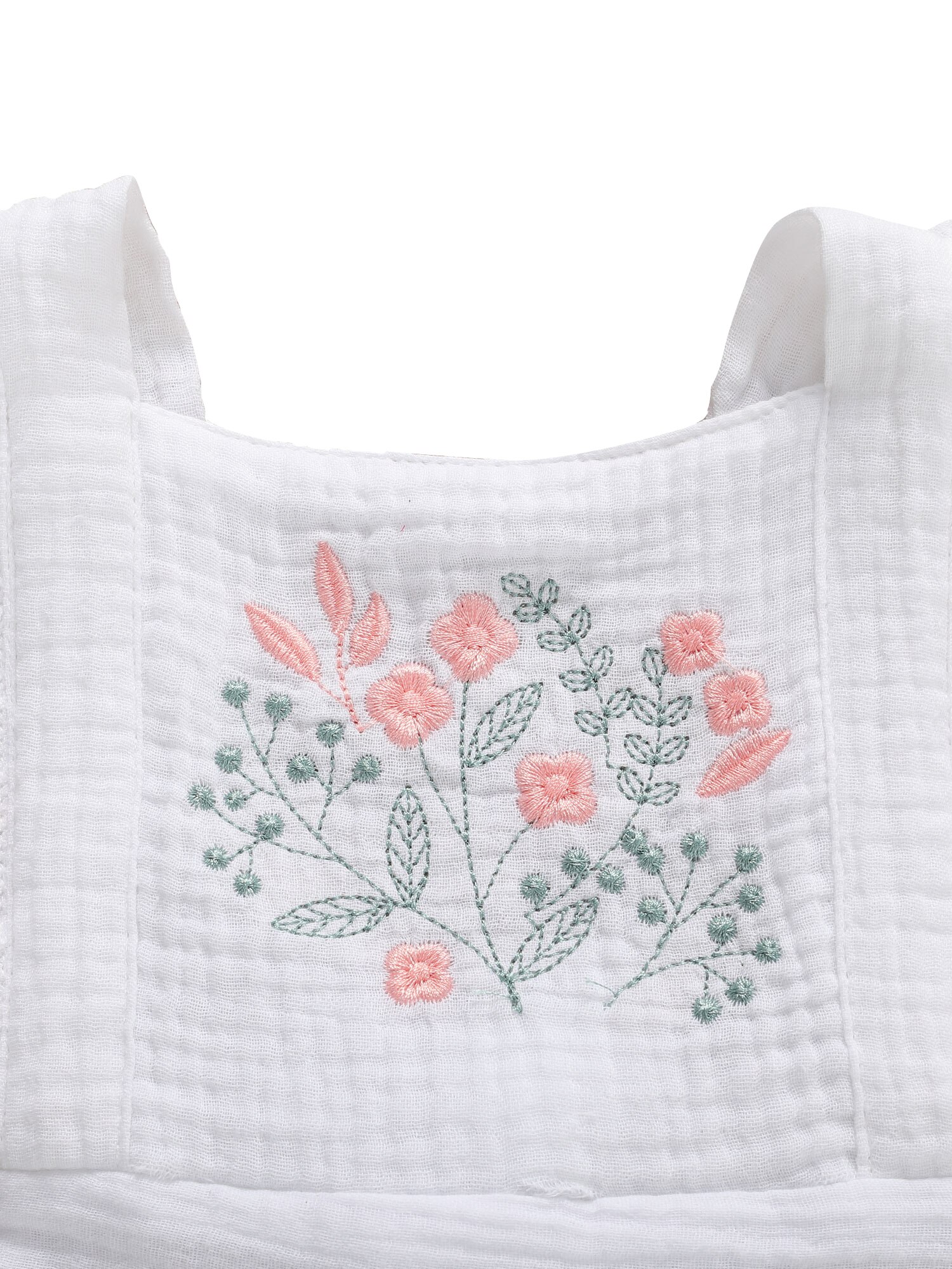 Baby Sommer Kleidung 0-18M Neugeborenen Baby Mädchen Gesamt Baumwolle Leinen Kurze Rüsche Hülse Sunsuit Stickerei Blumen Karosserie